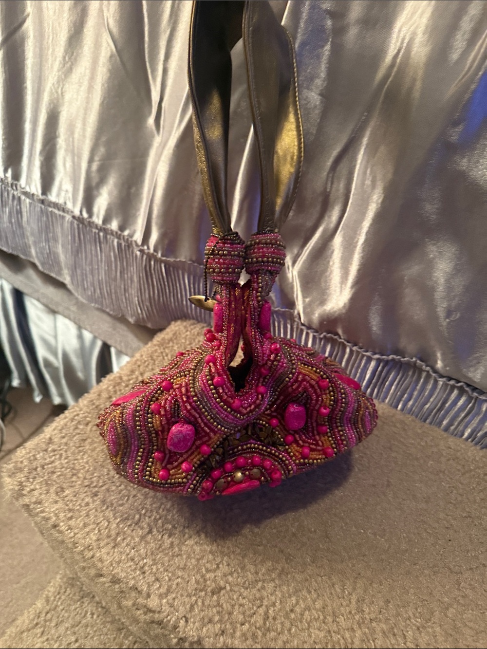 Beaded Pink Evening Wristlet Bag